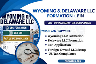 register wyoming or delaware llc, get ein and handle US tax compliance as a CPA