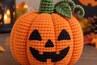 handmade crochet jack o lantern plush, fall autumn home decor, stuffed toy gift