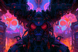 draw a detailed art of sci fi cyberpunk psychedelic artwork