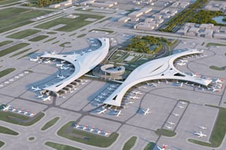 renovate 3d airport terminal, airport layout, runway and aviation concept