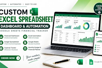 do custom excel spreadsheet dashboard, google sheet automation financial tracker