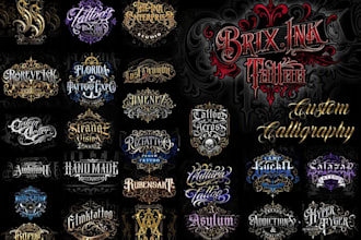 design gothic blackletter logo, tattoo lettering and victorian monogram