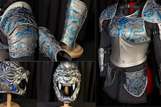 create wearable 3d cosplay creation, cosplay armor, cosplay model, prop, helmet
