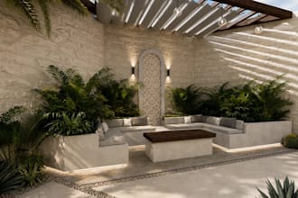 function residential garden,custom hardscape, planting 3d layout,pathways design