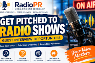 research and pitch radio shows for guest interview opportunities