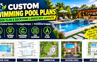 create custom swimming pool plans, garden plan and backyard landscape layouts