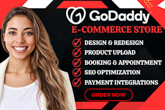 design godaddy ecommerce website online store setup with printful pod