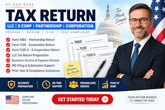 prepare us business tax return for llc, s corp, form 1065, 1120 and 1120s