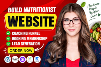 build nutritionist website, coaching funnel, booking membership, lead generation