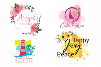 do hand drawn floral, botanical, feminine, watercolor, boho and flower shop logo