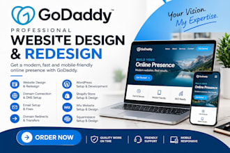 design godaddy website, godaddy redesign, godaddy SEO, godaddy builder