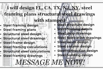 design fl ca tx nj ny steel framing plans structural steel drawings with stamped