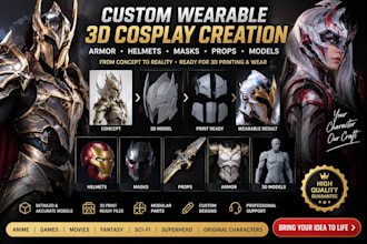 design wearable 3d cosplay creation, prop, mask, cosplay armor, cosplay model
