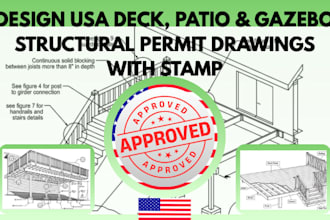 design USA deck, patio and gazebo structural permit drawings with seal and stamp