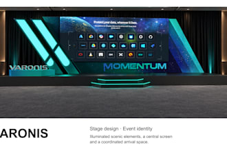 design a 3d corporate event stage and conference set