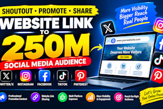 shoutout promote share website link to 250m twitter ig fb tiktok pinterest