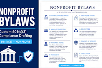 draft custom nonprofit bylaws for 501c3 compliance