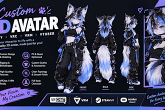 create 3d model furry vrc avatar custom design vrm avatar vtuber