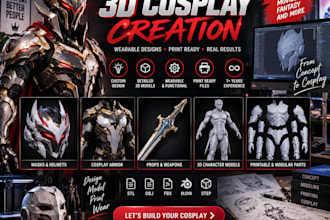 do 3d cosplay creation 3d mask design 3d cosplay model 3d wearable cosplay armor