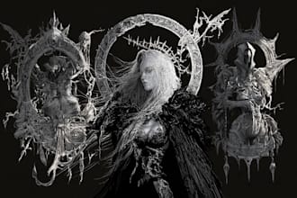 create detailed dark art illustrations for bands and merch