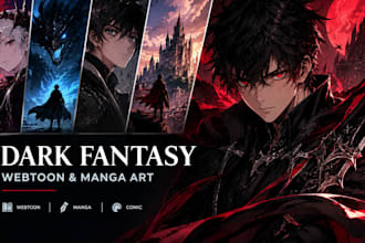 create dark fantasy webtoon, webtoon art, manga art and dark comic