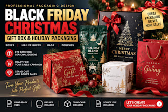 design black friday christmas gift box, mailer box, holiday packaging