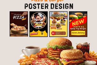 create attractive burger poster and  pizza poster