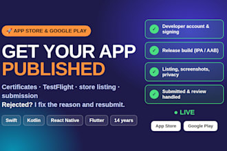 publish your app to the app store and google play and fix rejections