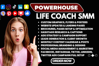 life coach social media marketing manager keynote speaker flyer career website