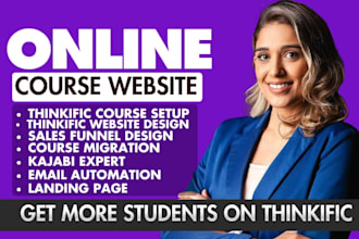 design kajabi course, thinkific website, teachable or podia online course