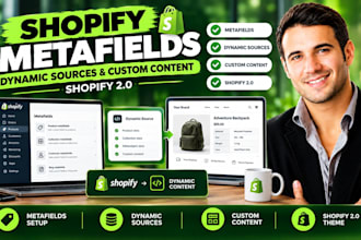setup shopify metafields, dynamic sources and custom content