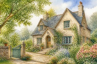 draw house illustration watercolor style