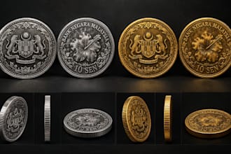 create realistic 3d crypto token, meme coin and nft coin animation