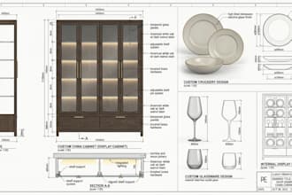 design custom crockery, glass and display cabinets  shop drawings, china cabinet