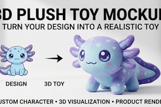 create a 3d plush toy mockup from your character or design