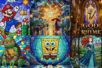 create colorful stained glass mosaic art for church office kids room and fantasy