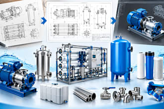do industrial water treatment products design, ro, uf, 3d models and drawings