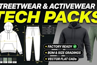 create factory ready streetwear tech pack and activewear spec sheet