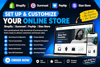 set up and customize shopify gumroad payhip stan store ecommerce website
