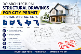 do architectural, structural drawings for city permit in utah, ohio, ca, tx, fl