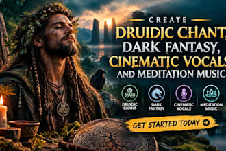create druidic chant, dark fantasy, cinematic vocals, and meditation music