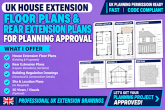 design UK house extension floor plans and rear extension plans for planning appr
