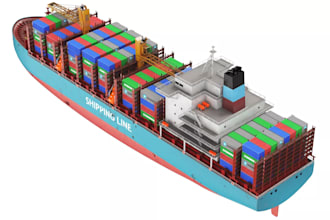 model container ship, commercial vessel, cargo, offshore vessel, 3d rendering