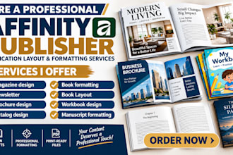 design brochures, magazines, workbooks format manuscripts in affinity publisher