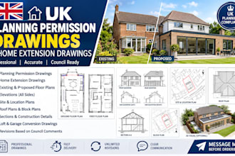 draw UK planning permission drawings and create home extensions drawings for UK