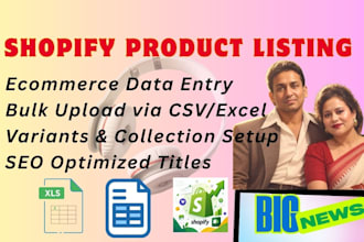 do shopify product listing and ecommerce data entry