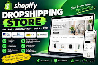 create shopify dropshipping store via usadrop bigbuy brandsgateway doba gumroad