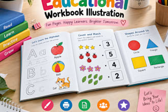 l create kids educational workbook illustrations
