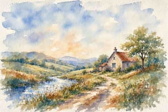 illustrate a watercolor landscape illustration