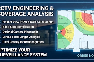 do cctv coverage calculation, field of view, dori analysis, and blind spot